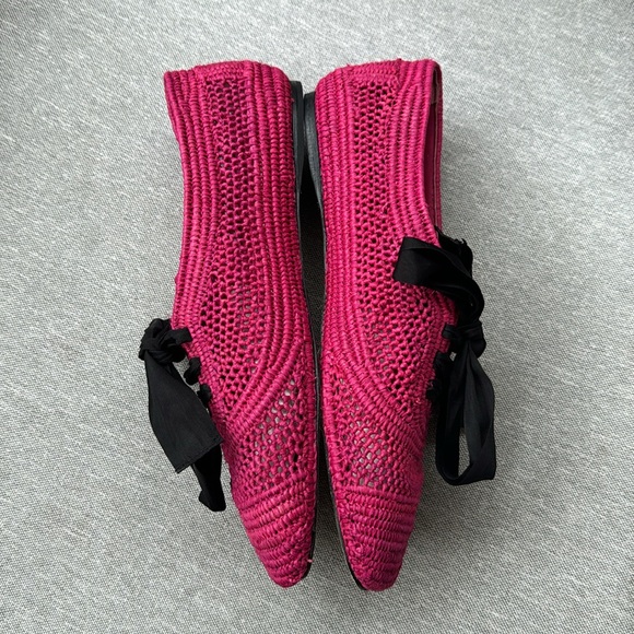 Loewe Cloth Raffia Flats Pink - Picture 2 of 3